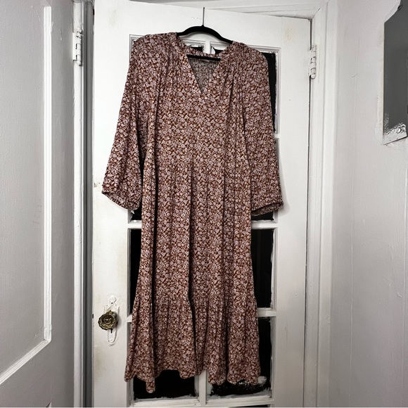Xmas sale! GAP Splitneck Midi Dress, Size XL, Brown Ditsy Floral, Tie Waist - Picture 13 of 14